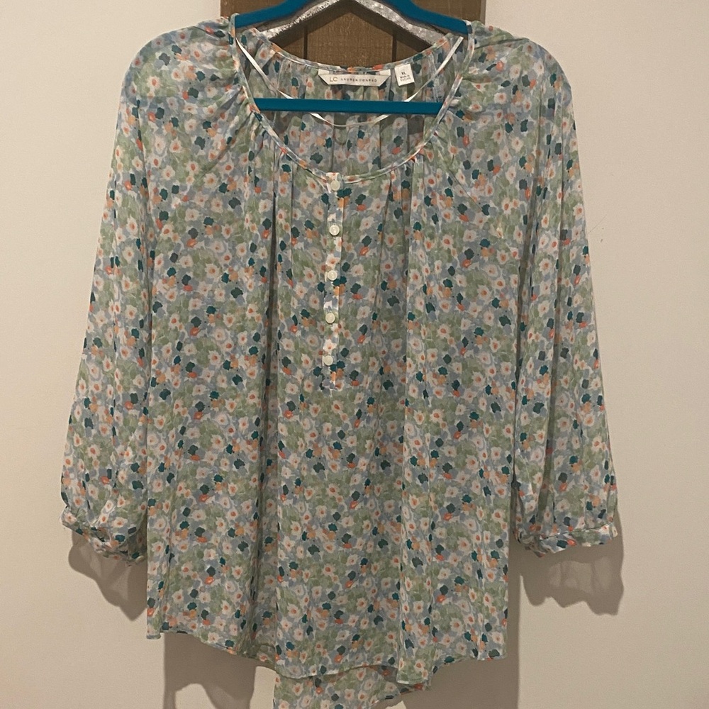 LC Lauren Conrad Floral Print Blouse - Green and Blue